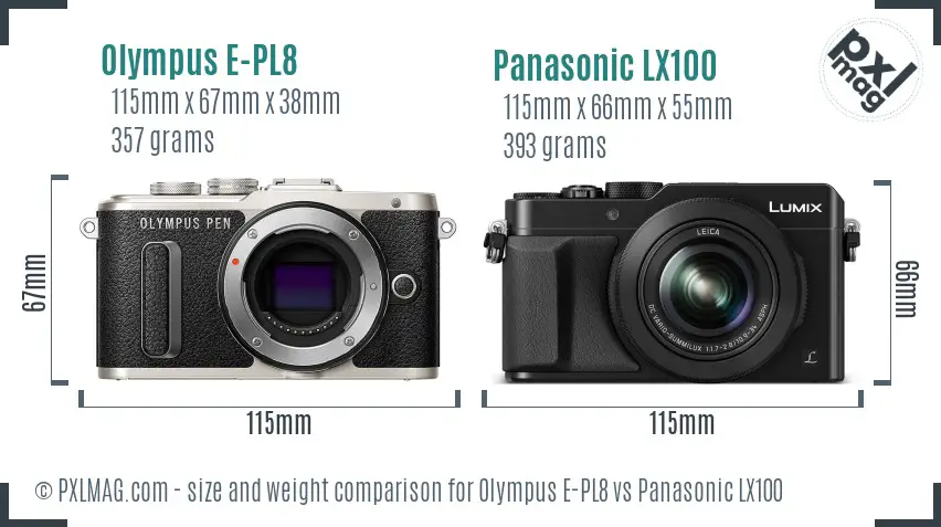 Olympus E-PL8 vs Panasonic LX100 size comparison