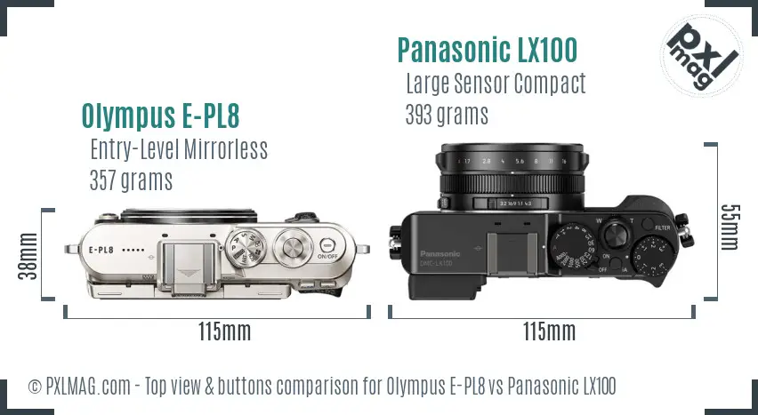 Olympus E-PL8 vs Panasonic LX100 top view buttons comparison