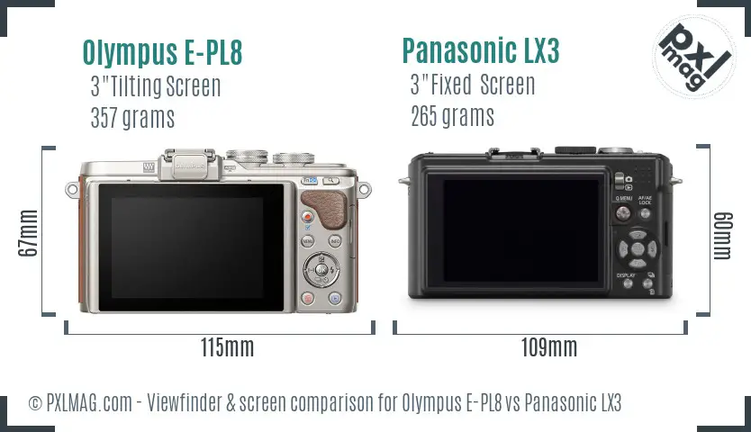 Olympus E-PL8 vs Panasonic LX3 Screen and Viewfinder comparison