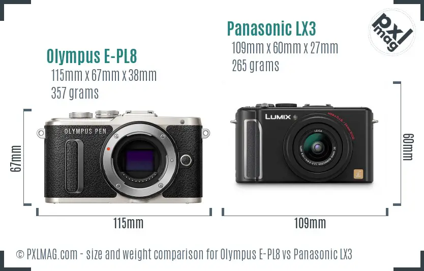 Olympus E-PL8 vs Panasonic LX3 size comparison