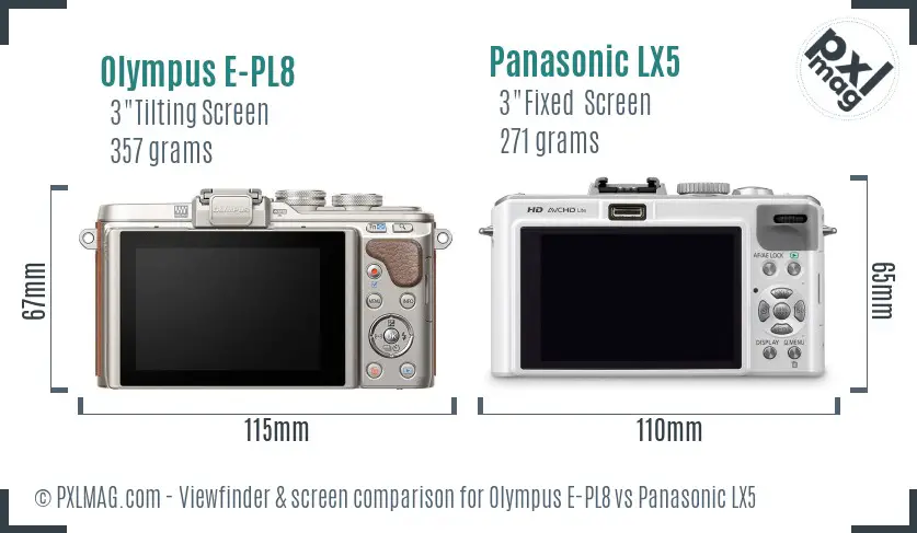 Olympus E-PL8 vs Panasonic LX5 Screen and Viewfinder comparison
