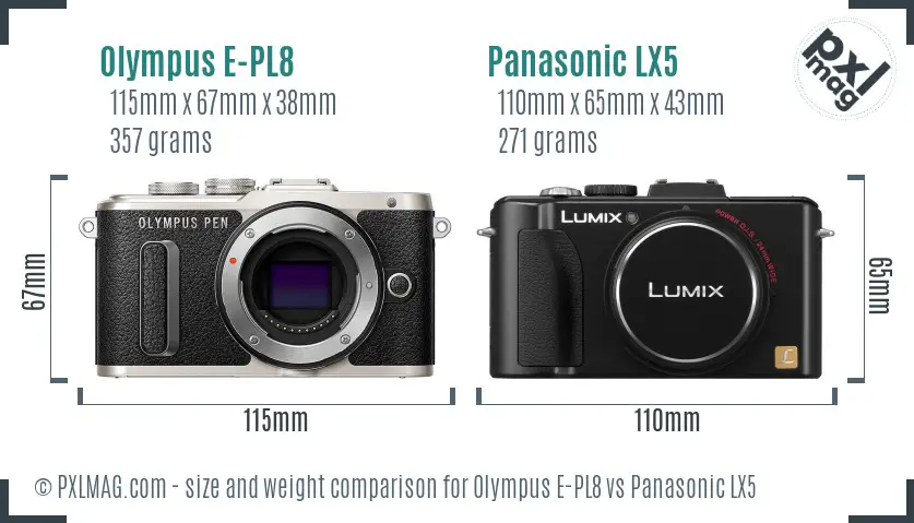 Olympus E-PL8 vs Panasonic LX5 size comparison