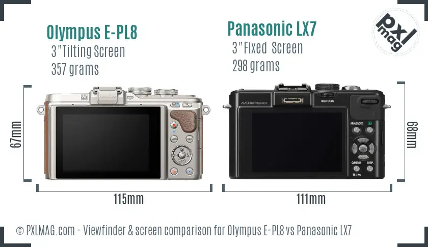 Olympus E-PL8 vs Panasonic LX7 Screen and Viewfinder comparison