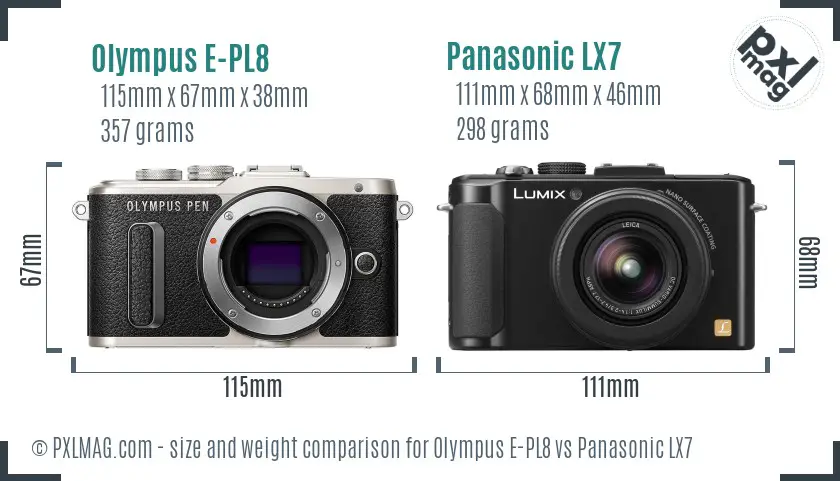 Olympus E-PL8 vs Panasonic LX7 size comparison