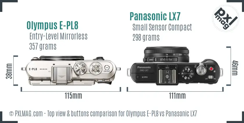 Olympus E-PL8 vs Panasonic LX7 top view buttons comparison