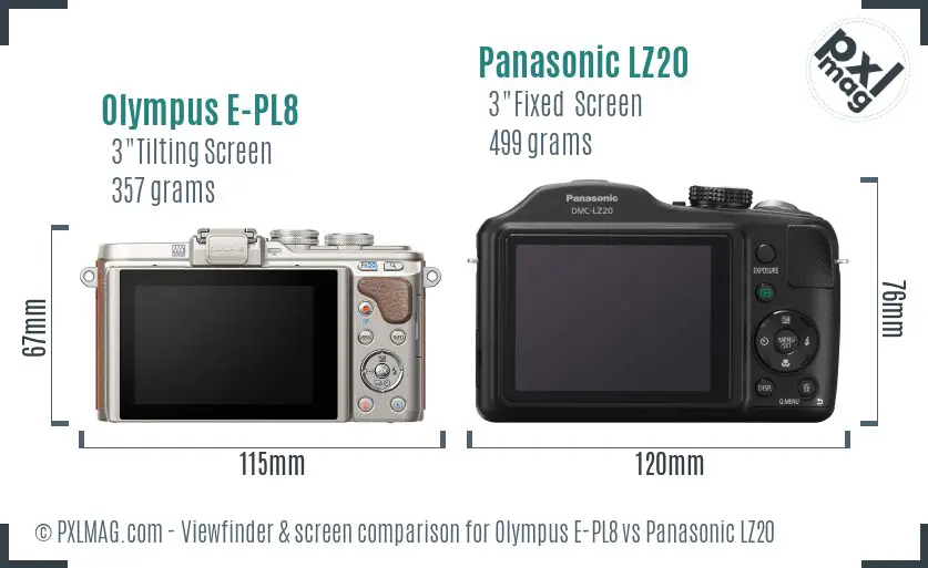 Olympus E-PL8 vs Panasonic LZ20 Screen and Viewfinder comparison