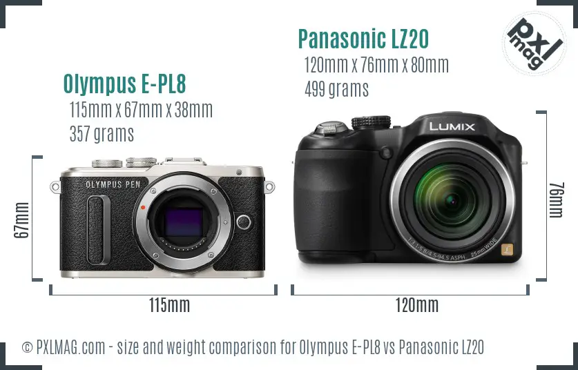 Olympus E-PL8 vs Panasonic LZ20 size comparison