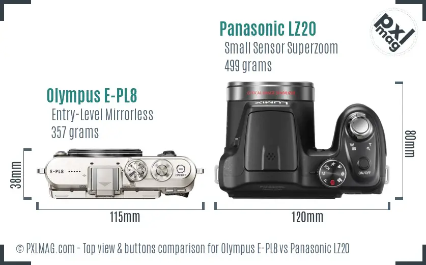 Olympus E-PL8 vs Panasonic LZ20 top view buttons comparison