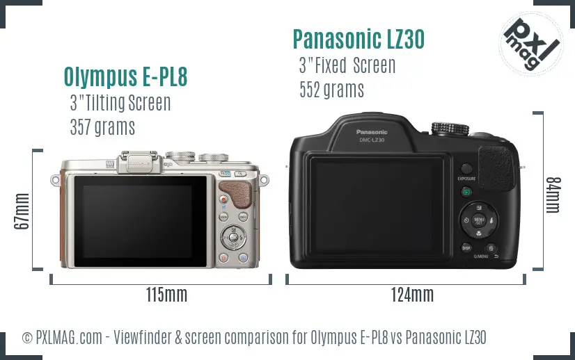 Olympus E-PL8 vs Panasonic LZ30 Screen and Viewfinder comparison