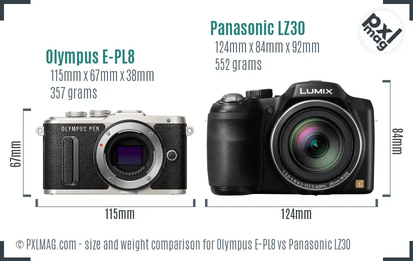 Olympus E-PL8 vs Panasonic LZ30 size comparison