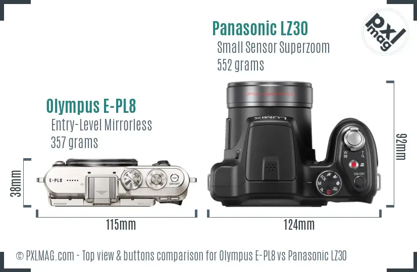 Olympus E-PL8 vs Panasonic LZ30 top view buttons comparison