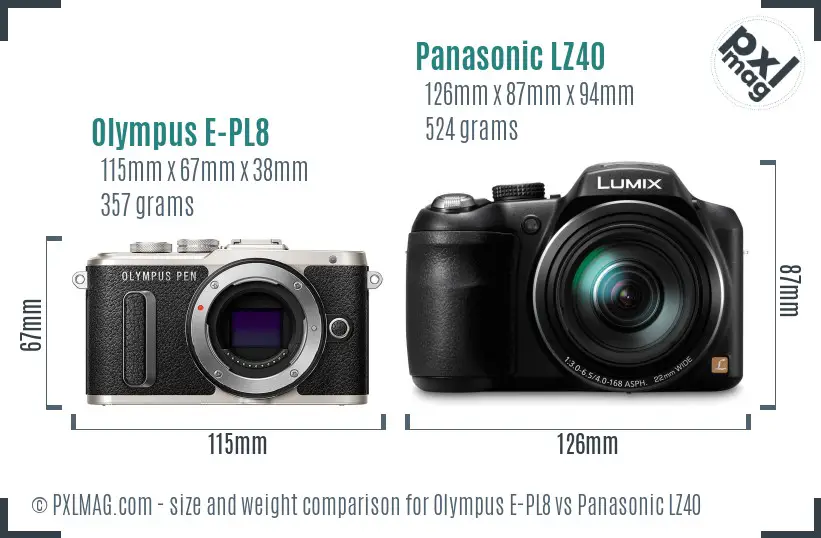 Olympus E-PL8 vs Panasonic LZ40 size comparison