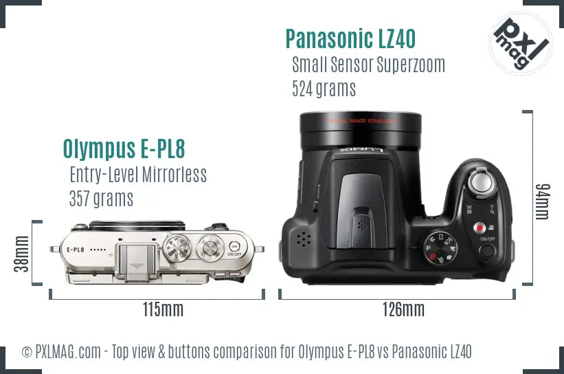 Olympus E-PL8 vs Panasonic LZ40 top view buttons comparison