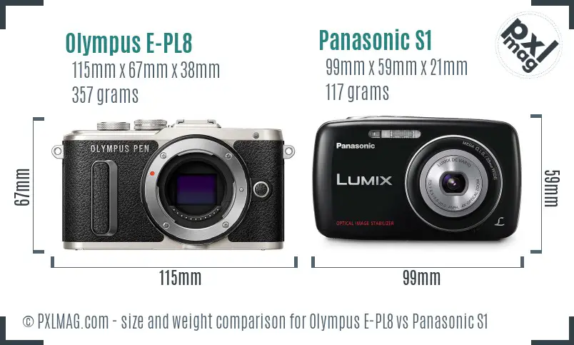 Olympus E-PL8 vs Panasonic S1 size comparison