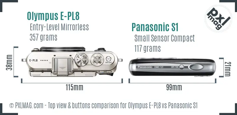 Olympus E-PL8 vs Panasonic S1 top view buttons comparison