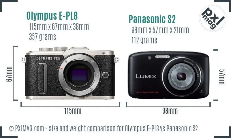 Olympus E-PL8 vs Panasonic S2 size comparison