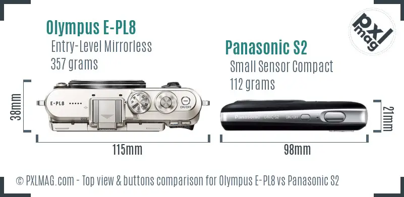 Olympus E-PL8 vs Panasonic S2 top view buttons comparison