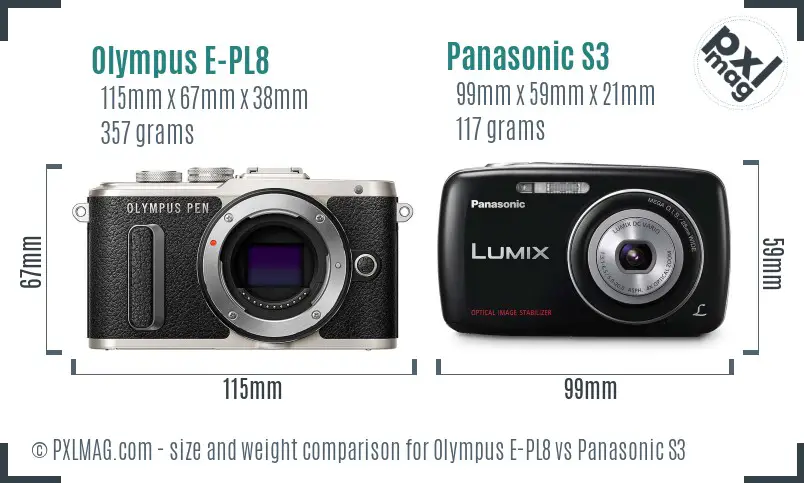 Olympus E-PL8 vs Panasonic S3 size comparison