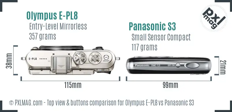 Olympus E-PL8 vs Panasonic S3 top view buttons comparison