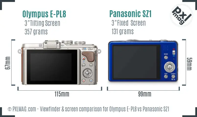 Olympus E-PL8 vs Panasonic SZ1 Screen and Viewfinder comparison