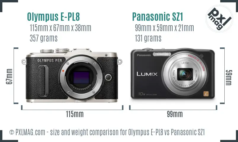 Olympus E-PL8 vs Panasonic SZ1 size comparison