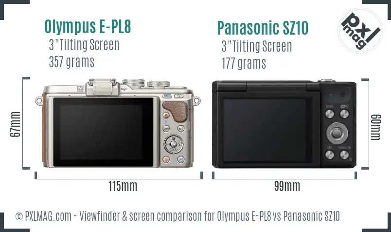 Olympus E-PL8 vs Panasonic SZ10 Screen and Viewfinder comparison