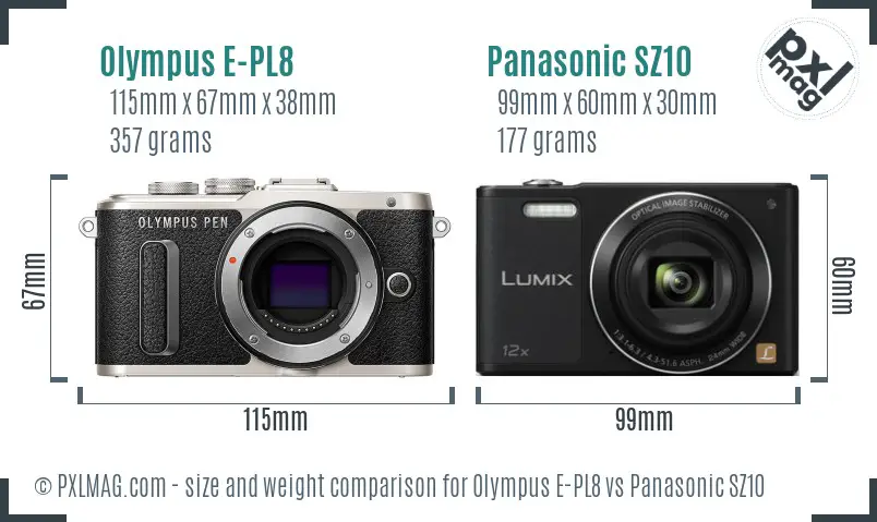 Olympus E-PL8 vs Panasonic SZ10 size comparison