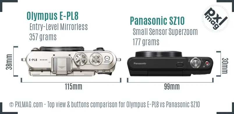Olympus E-PL8 vs Panasonic SZ10 top view buttons comparison