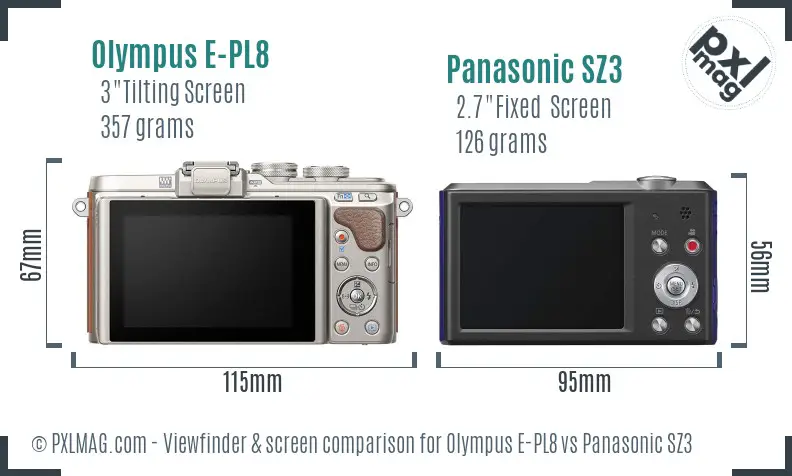 Olympus E-PL8 vs Panasonic SZ3 Screen and Viewfinder comparison