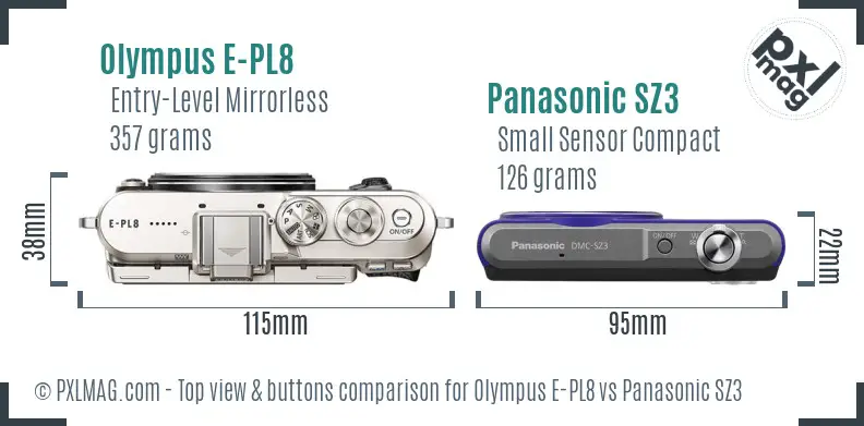 Olympus E-PL8 vs Panasonic SZ3 top view buttons comparison