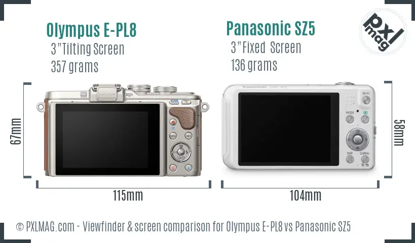 Olympus E-PL8 vs Panasonic SZ5 Screen and Viewfinder comparison