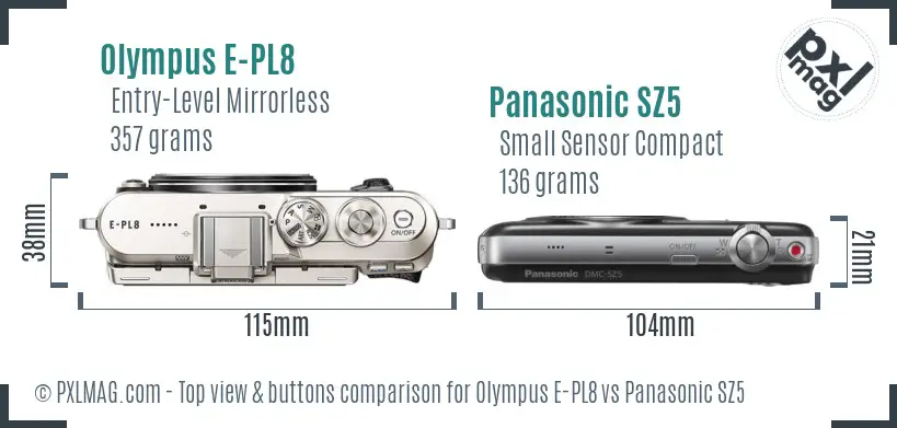 Olympus E-PL8 vs Panasonic SZ5 top view buttons comparison