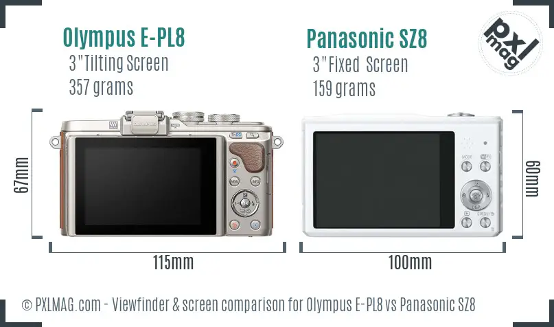 Olympus E-PL8 vs Panasonic SZ8 Screen and Viewfinder comparison