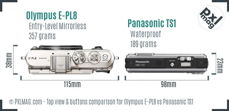 Olympus E-PL8 vs Panasonic TS1 top view buttons comparison