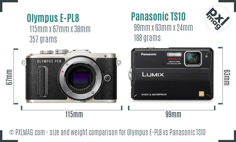 Olympus E-PL8 vs Panasonic TS10 size comparison