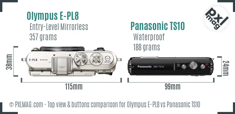 Olympus E-PL8 vs Panasonic TS10 top view buttons comparison