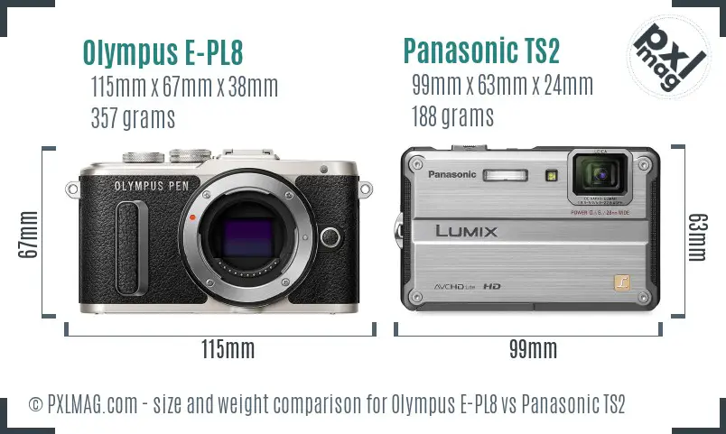 Olympus E-PL8 vs Panasonic TS2 size comparison