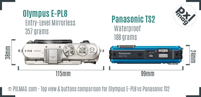 Olympus E-PL8 vs Panasonic TS2 top view buttons comparison