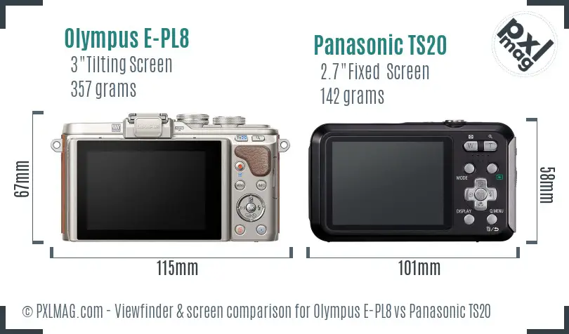Olympus E-PL8 vs Panasonic TS20 Screen and Viewfinder comparison