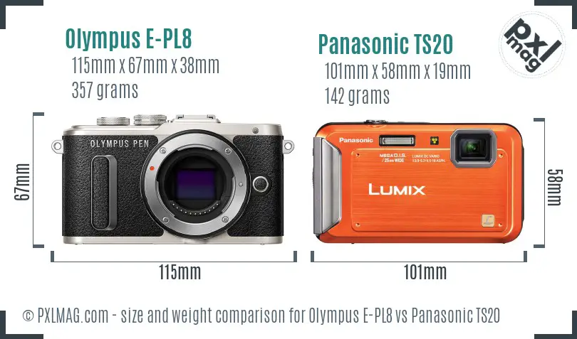 Olympus E-PL8 vs Panasonic TS20 size comparison