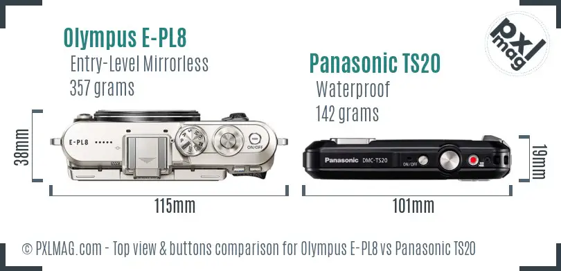 Olympus E-PL8 vs Panasonic TS20 top view buttons comparison