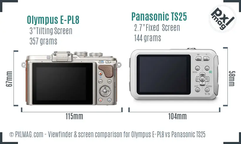 Olympus E-PL8 vs Panasonic TS25 Screen and Viewfinder comparison