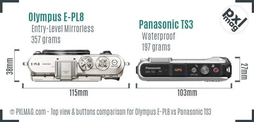 Olympus E-PL8 vs Panasonic TS3 top view buttons comparison