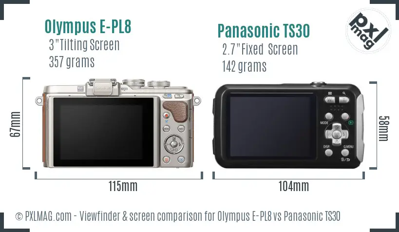 Olympus E-PL8 vs Panasonic TS30 Screen and Viewfinder comparison