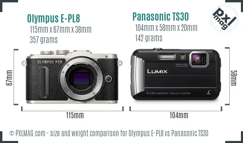 Olympus E-PL8 vs Panasonic TS30 size comparison