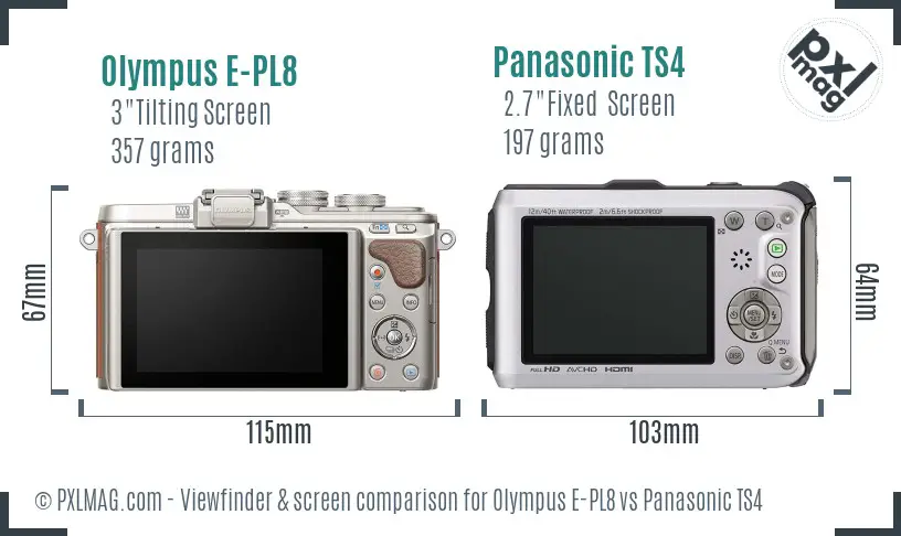 Olympus E-PL8 vs Panasonic TS4 Screen and Viewfinder comparison