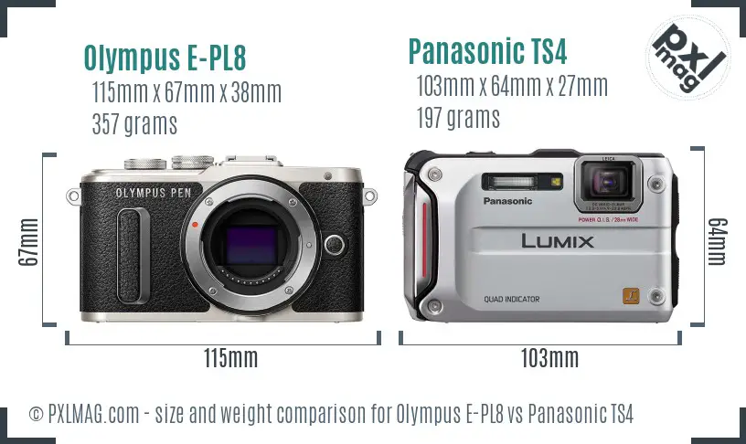 Olympus E-PL8 vs Panasonic TS4 size comparison