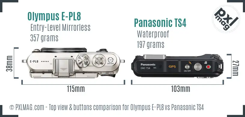 Olympus E-PL8 vs Panasonic TS4 top view buttons comparison