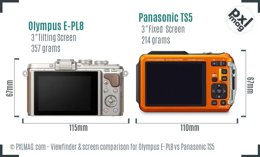Olympus E-PL8 vs Panasonic TS5 Screen and Viewfinder comparison