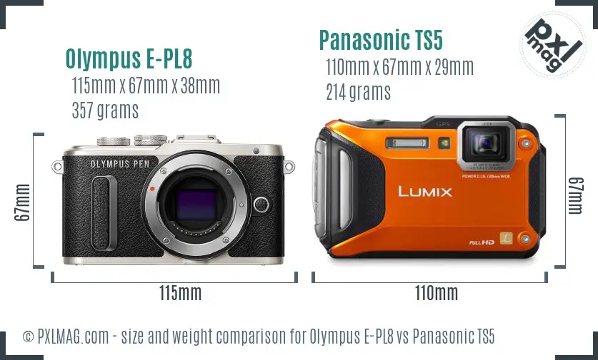 Olympus E-PL8 vs Panasonic TS5 size comparison